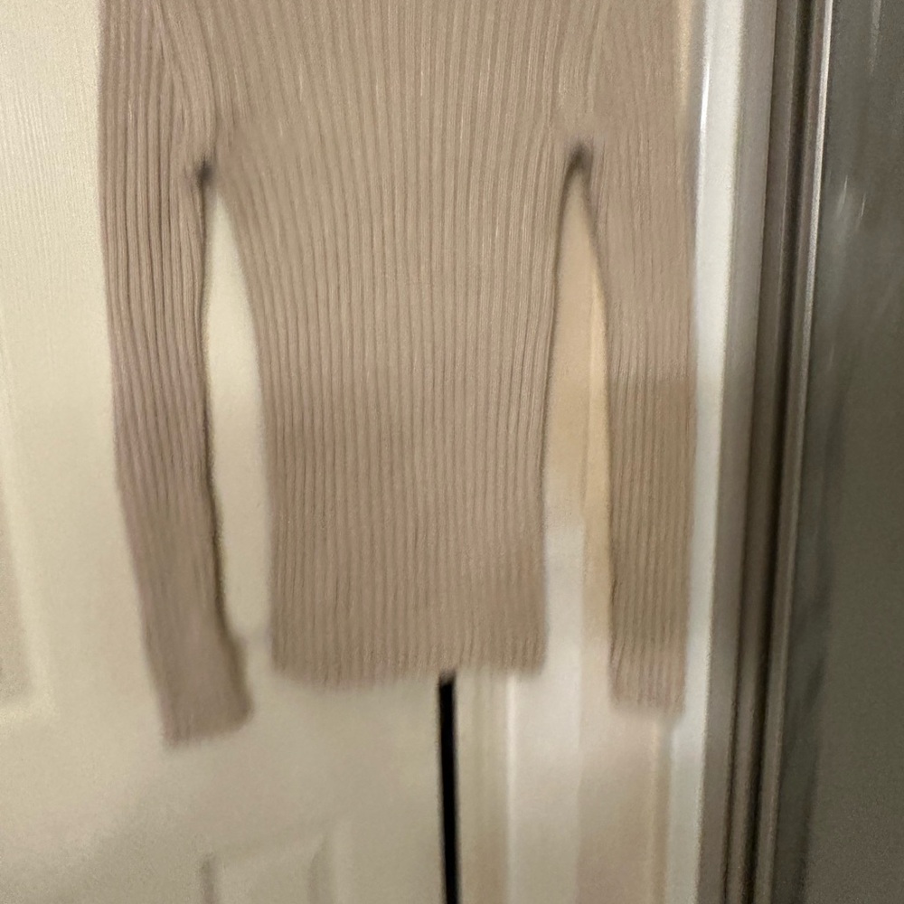 Ribbed Long-Sleeve Knit Top in Beige